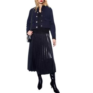 Vannina Vesperini Shimmer Micro Pleated Black Maxi Skirt